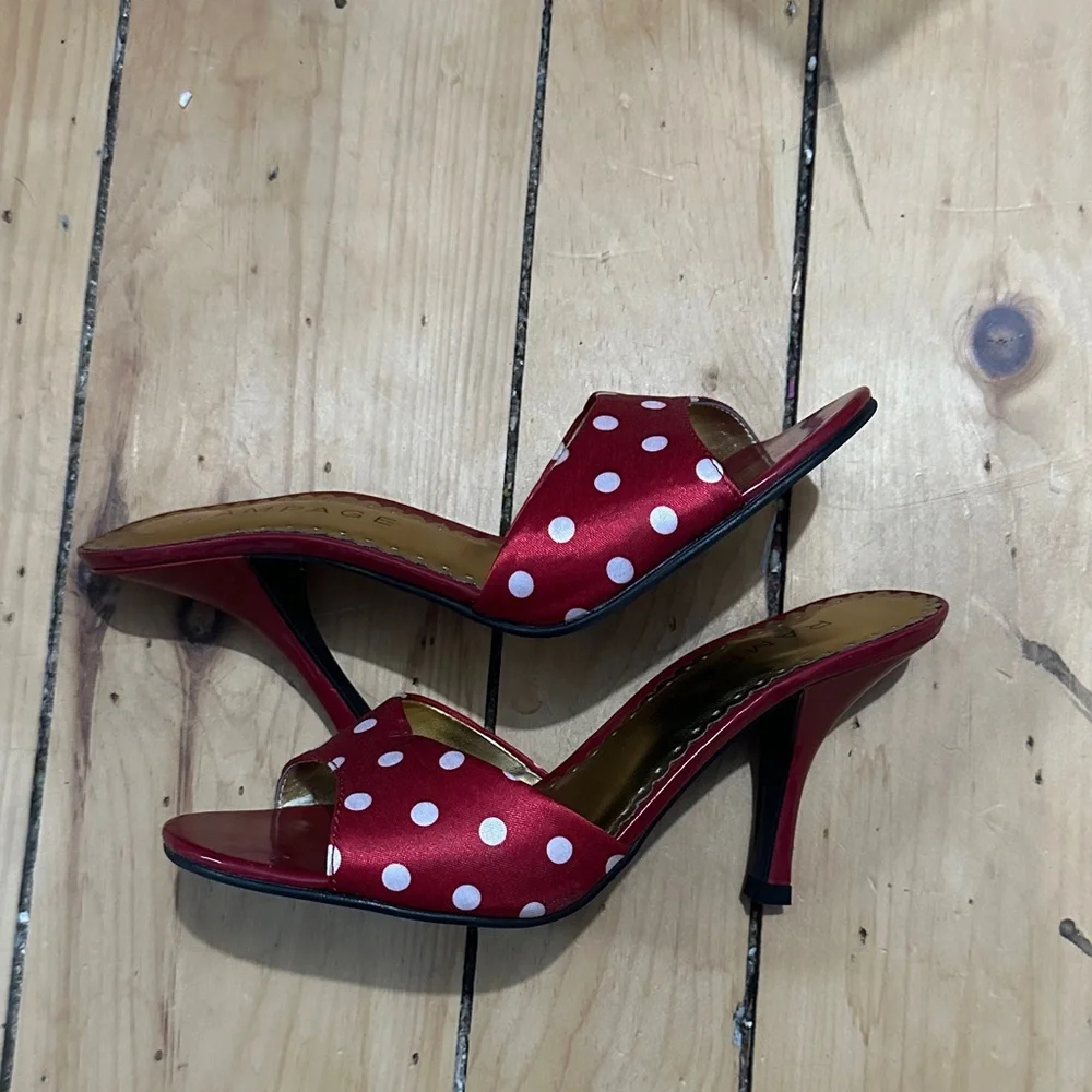 Rampage Red & White Polka Dot Slide Mules - Picture 2 of 3